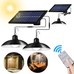 Smart Illumination Solar Pendant Light Outdoor Waterproof LED Lamp Double-head Chandelier Decorations with Remote Control for Indoor Shed Barn Room 221114
