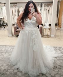 Plus Size Wedding Dress For Bridal Sleeveless A-Line Beach robe de soiree de mariag V-neck Bridal Gowns Lace Applique Large