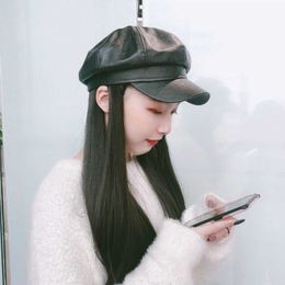 Women's Hair Wigs Lace Synthetic Pu Octagonal Hat Wig One Female Japan South Korea Fashion Autumn and Winter Net Red Long Straight Simulation Hair Chemical Fibre