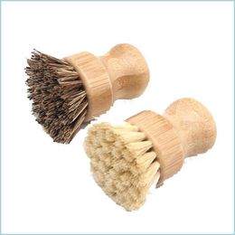 Cleaning Brushes Kitchen Cleaning Brush Portable Round Handle Wooden Brushes For Pot Sisal Palm Dish Bowl Pan Chores Clean Tools Dro Dhpk5