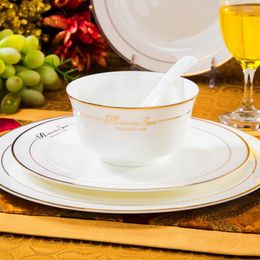 Bowls Bowl And Dish Set Household Minimalist European Golden Rim Ceramic Jingdezhen Bone China Tableware Suit Plate