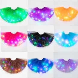 Stage Wear Children Girl LED Light Up Tutu Skirt Star Sequin Luminous Mesh Princess Party Pettiskirt Ballet