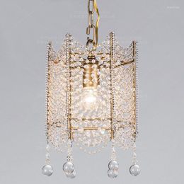 Chandeliers Mini Crystal Beaded Gold Chandelier Light Fixtures Retro Small Fitting For Dining Room Hallway Passage Balcony