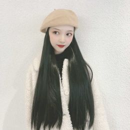 Women's Hair Wigs Lace Synthetic Tiktok Wool Beret Wig Hat Female Straight Hair Chemical Fiber.