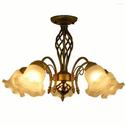 Chandeliers Traditional 5 Lights Copper Iron Chain Light Living Room Luxury Contracted Country European Lighting