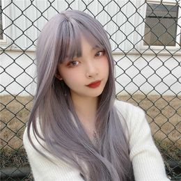 Women's Hair Wigs Lace Synthetic Original Kwai o Tiktok Blue Liu Haichang Straight Hair Net Red Live Pography Wig Female Voice Quick Hand.