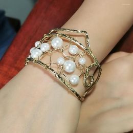Bangle Imitation Pearl Bracelets Cuff Bangles Women Charm Fish Wristband Unique Design Bracelet Manchette Statement Jewelry