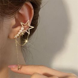 Backs Earrings Korean Zircon Five-pointed Star Pearl Ear Clip Without Piercing For Women Fashion Simple Shiny Cuff Wedding Jewellery