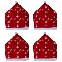 Chair Covers 4Pcs Christmas Dining Slipcovers Santa Red Hat White Printed