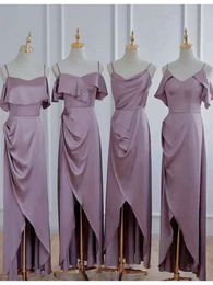 Simple Style Satin Spaghetti Bridesmaid Dress 4 Styles Hi-Lo Custom Made Formal Dresses