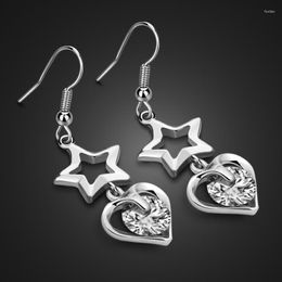 Dangle Earrings Fashion Stars Heart-shaped Silver Real Pure 925 Sterling Jewelry Luxury Cubic Zirconia Women Favourites