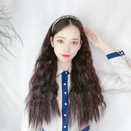 Women's Hair Wigs Lace Synthetic Net Red Hairband U-shaped Long Curly Hair Half Head Cover Quick Hand Carry Corn Perm Hoop Wig Piece