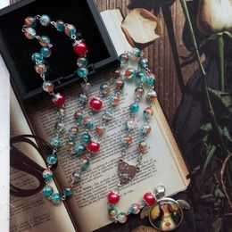 Pendant Necklaces Dreamy Colourful Beads Chain Prayer Chaplet Catholic Cross Rosary Necklace Virgin Mary Religious Church Jewellery 9 Styles