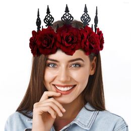 Necklace Earrings Set Rose Flower Crown Headband Red Floral Headpiece Hair Wreath Women Girls Cosplay Party Props Halloween Decor