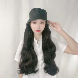Women's Hair Wigs Lace Synthetic One Female Long Curly Hair Fisherman Hat Autumn and Winter Warm Wig Live Broadcast Tape Merchant