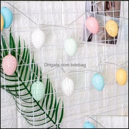 Party Decoration Easter Rabbit Lamps String 10 Cracked Pattern Eggs Led Lamp Kids Room Decorate Coloured Light Egg Diy Festival Supp Dh10R