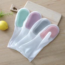 Multifunctional Magic Brush Dishwashing Glove Rubber Durable Kitchen Chores Housework Cleaning Silicone Waterproof Gloves Tool