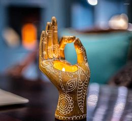 Candle Holders Religious Buddha Palm Holder Decor Retro Yoga Home Light Dinner Weding Resin Handicraft