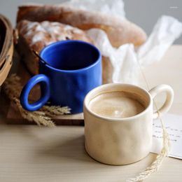 Mugs Big Earring Ceramic Coffee Cup Mug Round Handle Hand Pinching Blue White Cups With Dots Wrinkling Milk