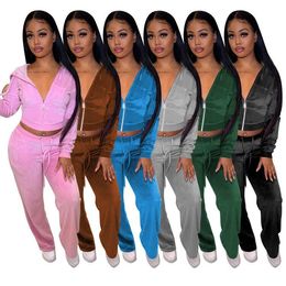 Velvet Two Piece Pants Casual Tracksuits Women Zipper Jacket Sweatshirt and Bottoms Outfits Sets Free Ship