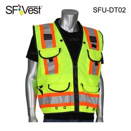 Reflective vest Class 2 Surveyors high visibility reflecting sports or road customized multi-pockets Mesh fabric safety Vest