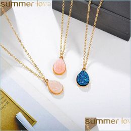 Pendant Necklaces Trendy Resin Stone Druzy Necklaces Drop Shape Pendants For Women Gold Pendant Necklace Fashion Summer Jewellery Deliv Dhllr