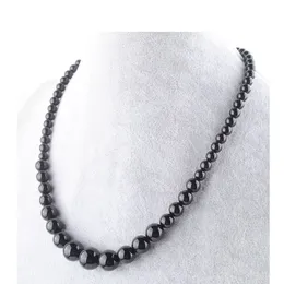 WOJIAER Black Jades GemStone Necklace 6-14mm Graduated Round Beads Women 17.5 Inches Strand Jewelry F3009
