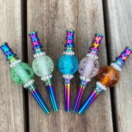 Colorful Rainbow Smoking Metal Removable Glow In Dark Ball Filter Mouth Herb Tobacco Preroll Cigarette Holder Portable Diamonds Decorate Hookah Shisha Tips DHL