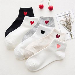 Women Socks Fashion Korean Japanese Harajuku Cute Cotton Solid Colour Love Heart Short Sock For Ladies Ankle