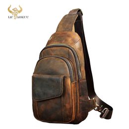 Waist Bags Men Crazy Horse Leather Casual Fashion Chest Sling 8" Tablet Design Triangle One Shoulder CrossBody Male 8013 221208