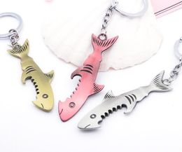 100pcs Vintage Shark Bottle Opener Keychain For Men Fish Key Ring Male Trinket Souvenirs Gift