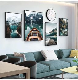 Nordic Painting Decorative Picture Modern Home Decorati Scandinavian Nature Landscape Wall Art Poster Mountain Lake Boat Print No Frame