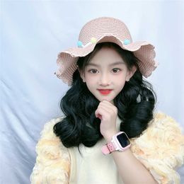 Women's Hair Wigs Lace Synthetic Girl's Sunscreen Hat Non Detachable Curly Hair Net Red Same Style Medium Long Wig Head Cover