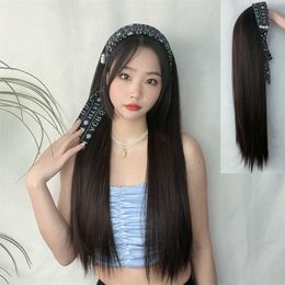 Women's Hair Wigs Lace Synthetic Shattering Fast Hand Band Wig Women's Seaml Half Cap Spring and Summer Product Side Strap Long Straight Hair