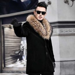 Men's Fur Faux Male Black Collar Coat Button Up Long Sleeve Outerwear Winter Oversize Warm Overcoat Men Fake Windbreaker Xxxl T221102