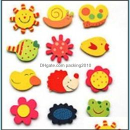 Fridge Magnets Cartoon Animal Plant 35Cm Magnetic Sticker Wooden Letter Stickers Magnetics Poster Sun Phone Decorative Fridge Board Dh7Bt