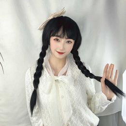 Women's Hair Wigs Lace Synthetic Women's Animation Cos Whole Head Double Twist Braid Wig Stage Performance Props Headgear