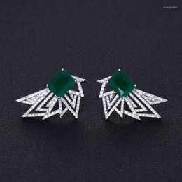 Stud Earrings Janekelly Arrival Big Luxury Green /white Stone Cubic Zircon Spike Party With