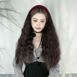 Women's Hair Wigs Lace Synthetic Wig Female Imitation Corn Perm Curl Net Red Band Long Hair Half Cap