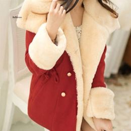 Womens Wool Blends Winter Women Long Cotton Coat Faux Fur Jacket Thick Plush Female Hairy Overcoat Fluffy Warm Outerwear 221113