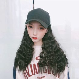 Women's Hair Wigs Lace Synthetic Hat Integrated Female Medium Adjustable Natural Simulation Net Red Long Curly Hair Wig