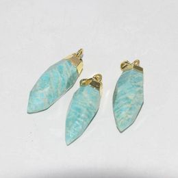 Pendant Necklaces Gold Cap Natural Amazonite Stone Pendants For Jewellery Making 2022 Face Stripe Charms Aura Gem Women Accessories