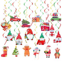 Party Decoration 12Pcs/Set Ceiling Hanging Decor Red Green Spiral Garland Paper Swirl Banner Santa Elk Car Xmas Tree Navidad Supplies