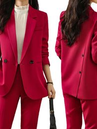 Women's Suits Wholesale High-quality Casual Autumn Red Blazer With Pocket For Women Fashion Elegant Outwear Formal Jacket Women's Coats