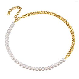 Choker ChainsPro Men Women Dainty-Choker Cuban Chain With Pearl Adjustable Stainless Steel/Gold Plated/Black CP718