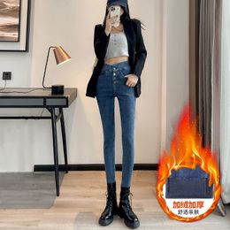 Jeans da donna skinny sexy in pile invernale Stretch Y2K Denim Pant Lady Abbigliamento Ragazze Pantaloni attillati Butt Lift Warm Streetwear