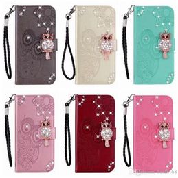 Bling Diamond Wallet Phone Cases For Samsung S23 Ultra Plus A04 A14 5G A23 Rhinestone Fashion Owl Flower Leather Lace Animal Card Holder Flip Cover Night Bird Pouch