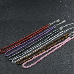 4mm Semi-precious Gemstone Beaded Choker Necklace Collar for Women Natural Stone Tiger Eye Jade Quartz Amethyst Necklaces Fine Jewellery