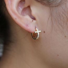 Hoop Earrings Mini Cross Micro Pave Cz Huggie Hoops Simple Cute Girl Women Classic Fashion Earring