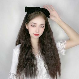 Women's Hair Wigs Lace Synthetic Tiktok Wig One Women's Long U-shaped Half Head Cover Mh Red Temperament Band Wool Curly Hair
